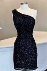 Hot One Shoulder Sparkly Homecoming Dress Sequin Tight Cocktail Dress