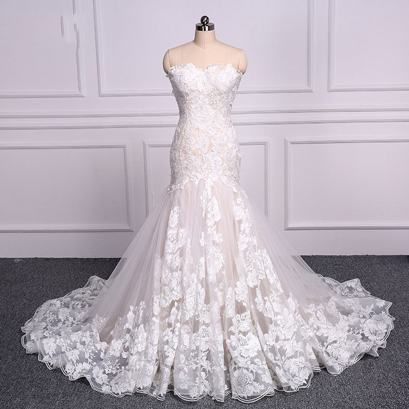 Strapless Mermaid Lace Wedding Dresses Trumpet Bride Dress US10 / Same as Picture Strapless Mermaid Lace Wedding Dresses Trumpet Bride Dress US10 / Same as Picture