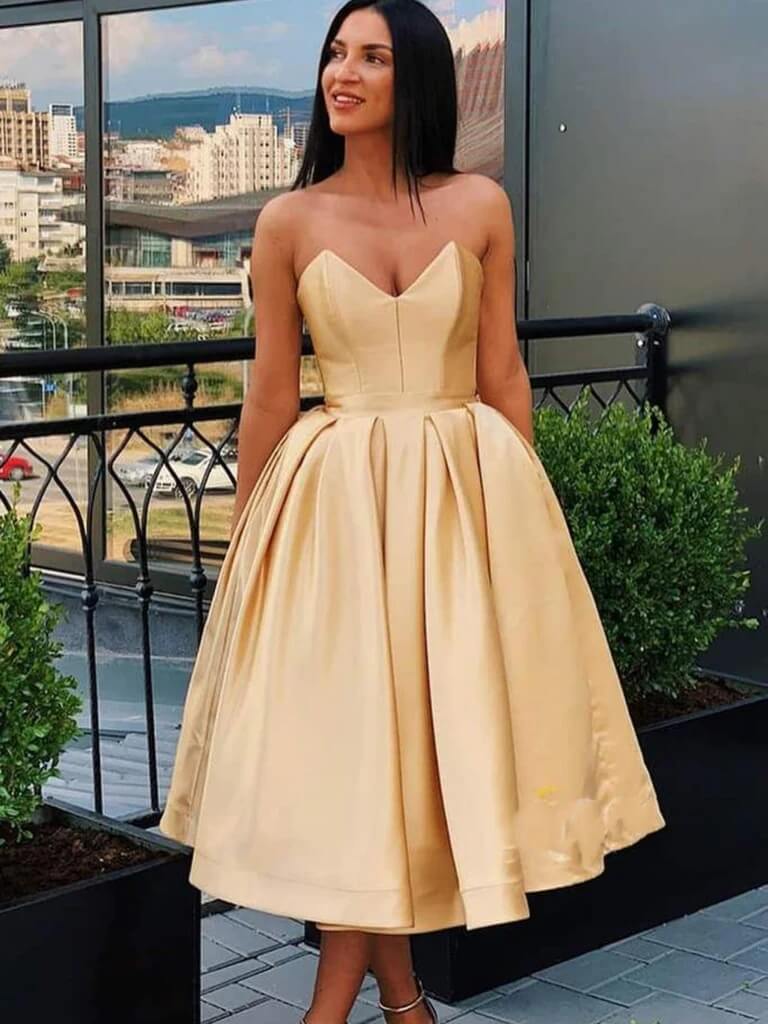 Wedding Guest Sleeveless Sweetheart Neckline Dress A-Line Prom