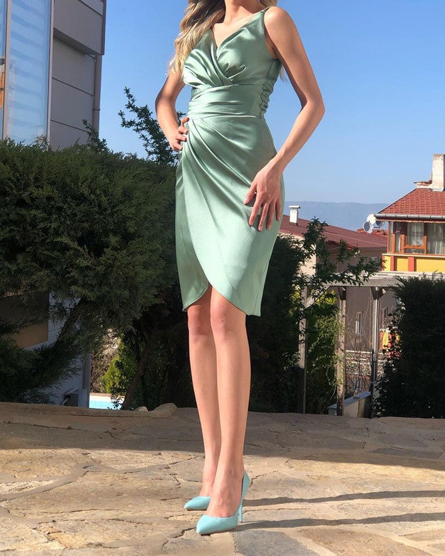 Sage Green Sheath V Neck Bridesmaid Dresses Guest Dresses