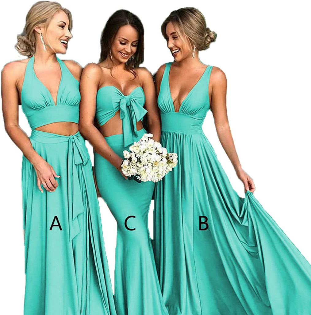 Chiffon Turquoise Bridesmaid Dresses Floor Length Long Mismatched Dres ...