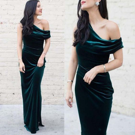 Unique Long Emeral Green Velvet Bridesmaid Dresses One Shoulder Weddin MyChicDress Unique Long Emeral Green Velvet Bridesmaid Dresses One Shoulder Weddin MyChicDress