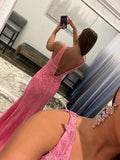 2024 Pink Lace Prom Dresses Mermaid Long Formal  Dresses V Neck