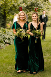 Mismatched Emerald Green Velvet Bridesmaid Dresses Cheap Wedding Guest Dress Fall