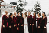 Long Sleeves Burgundy Velvet Bridesmaid Dresses for Fall Winter Wedding
