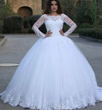 Vintage Long Sleeves Wedding Dresses Lace Winter Ball Gown Formal Party Dress
