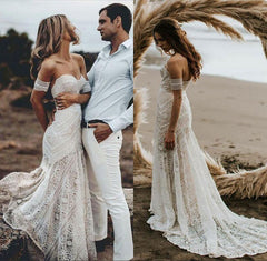 Beach Ivory Lace Wedding Dresses Long Mermaid Bridal Gown – MyChicDress