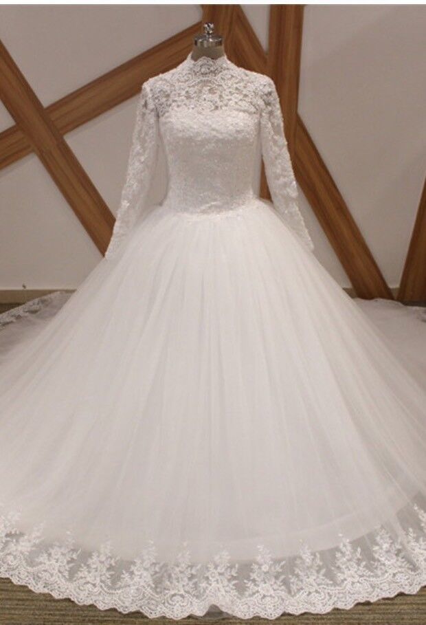 White/ivory Long Sleeve Lace Muslim Wedding Dress UK High Neck Bridal Gown US0 / Ivory White/ivory Long Sleeve Lace Muslim Wedding Dress UK High Neck Bridal Gown US0 / Ivory
