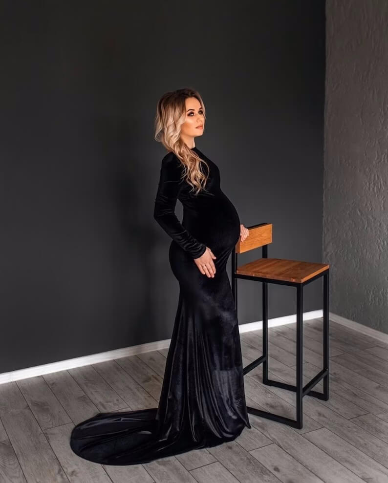 maternity dress velvet Mocha Medium While a little more modest in coverage Pregnancy Photoshoot Velvet Pregnancy Dress