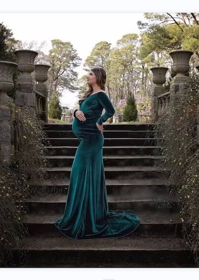Winter Velvet Maternity Dress Long Baby Shower Dress Pregnancy Photosh ...
