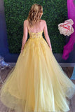 Yellow Lace One Shoulder Prom Dresses A Line Evening Gowns