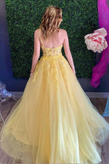 Yellow Lace One Shoulder Prom Dresses A Line Evening Gowns