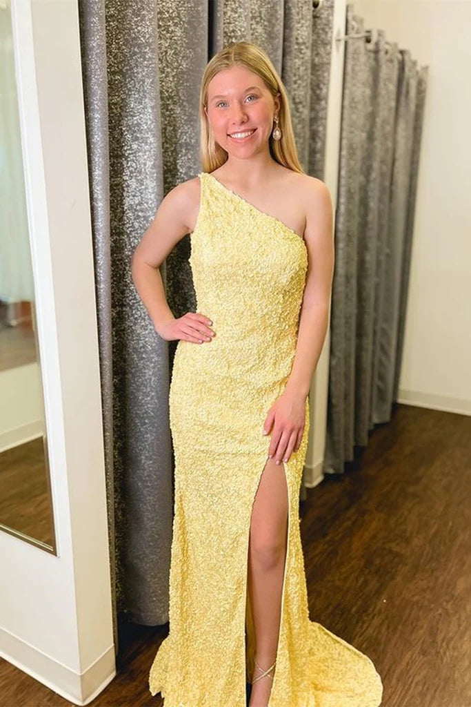 Yellow Long Sequin Prom Dresses