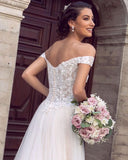 Sexy Floor Length Off the Shoulder Lace Ivory Wedding Gowns