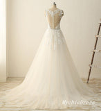 A Line Lace Ivory Boho Wedding Dresses Sweetheart Sleeveless - MyChicDress