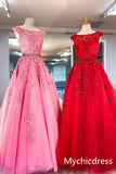 A Line Lace Prom Dresses UK with Beaded Belt Long Jewel Evening Dress - MyChicDress