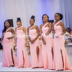 Cheap African Pink Bridesmaid Dresses Mermaid Sexy Long Wedding Guest Dress