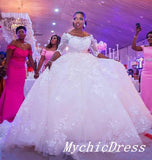 African Wedding Dresses Lace Half Sleeves Applique Ball Gown Bridal Gowns