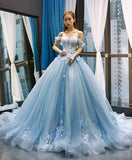 Sweet 16 Blue Quinceanera Dresses Ball Gown Prom Dresses Off the Shoulder