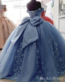 Cheap Dusty Blue Quinceanera Dresses Floral Sweet 16 Princess Dresses