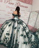 New Off the Shoulder 3D Flowers Emerald Green Quinceanera Dress Sweet 15 Party Dress