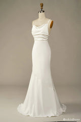 Simple Long Soft Satin Ivory Beach Wedding Dresses Summer Wedding Gown UK