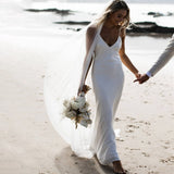 Simple V Neck Spaghetti Straps Mermaid Beach Wedding Dresses