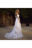 Simple A Line Beach Wedding Dresses White Tulle Off Shoulder Bridal Gown