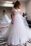 Off the Shoulder Lace Wedding Dresses Boho A Line Casual Wedding Gown