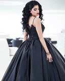 Lace Black Satin Wedding Dresses Embroidery Ball Gowns Quinceanera Dresses