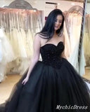 Black Ball Gown Wedding Dresses Sequin Tulle Sweetheart Bridal Gown