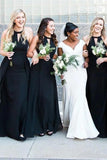 Floor Length Long Black Bridesmaid Dresses Halter Wedding Guest Dress