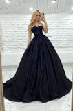 A Line Black Sequin Prom Dresses Glitter Sleeveless Long Evening Gowns