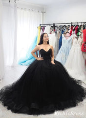 A Line Tulle 2024 Black Prom Dresses UK Sweetheart Strapless Long Evening Gown