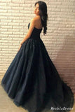 Black Prom Dresses 2023 A Line Strapless Long Lace Evening Dresses