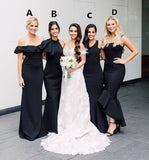 A-Line/Mermaid Satin Convertible Black Bridesmaid Dresses
