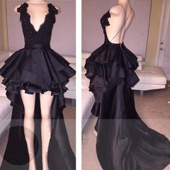 Hi-Lo Lace Black Prom Dresses