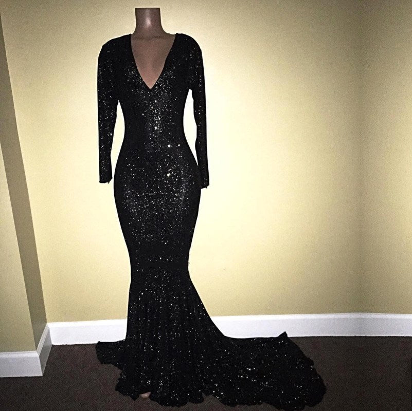 black prom dress sequined