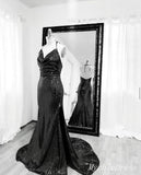 Cheap Black Sequin Mermaid Prom Dresses Halter Evening Formal Gown