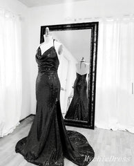 Cheap 2024 Black Sequin Mermaid Prom Dresses Halter Evening Formal Gown