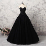 Sweetheart Black Crystals Prom Dresses Strapless Ball Gown Wedding Dresses