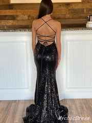 2024 Mermaid Black Sequin Prom Dresses Sparkly Long Evening Gown