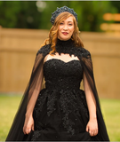 2023 Black Wedding Dresses Crystals Appliques Tulle Cape Brida Wear