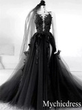 Sexy Black Lace Gothic Wedding Dresses Tulle Backless With Veil Free