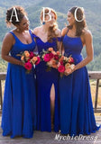 Long Sleeveless Satin Royal Blue Mismatched Bridesmaid Dresses