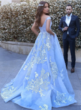Off the Shoulder Blue Prom Dresses 2023 Lace A Line Evening Gowns