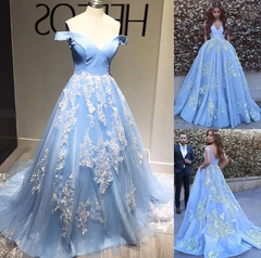 Off the Shoulder Blue Prom Dresses 2024 Lace A Line Evening Gowns