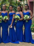 African Satin Blue Bridesmaid Dresses Spaghetti Straps Mermaid Wedding Guest Dress