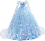 Sweetheart Tulle 3D Flowers Quinceanera Dresses Blue with Cape