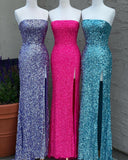Blue Sequin Prom Dresses UK Long Mermaid Evening Gowns Sleeveless